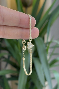 14 Ayar Altın Kalpli Balıksırtı Bileklik - bende