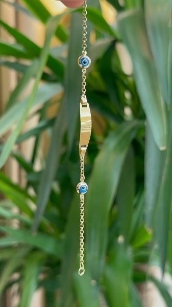 14 Ayar Altın İki Gözlü Plakalı Çocuk Bilekliği - 1