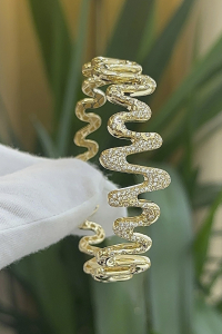 14 Ayar Altın Zigzag Taşlı Kelepçe - bende