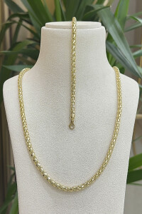 14 Ayar Altın Kafes Zincir Set