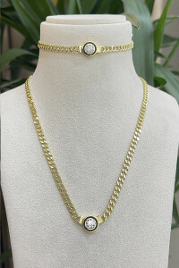 14 Ayar Altın Çağla Kolye Set